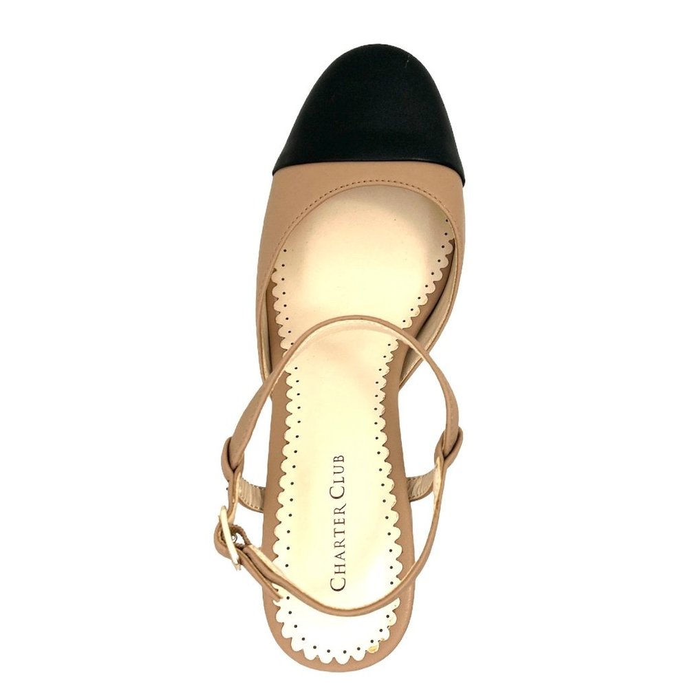 CHARTER CLUB DOTTII Nude/Black Round Toe Block Heels Size 7 Women's Pumps - Picture 6 of 8